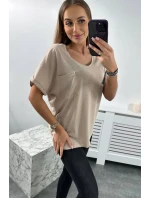 Bavlnená blúzka s vreckami béžová Bavlnená blúzka s vreckami béžová