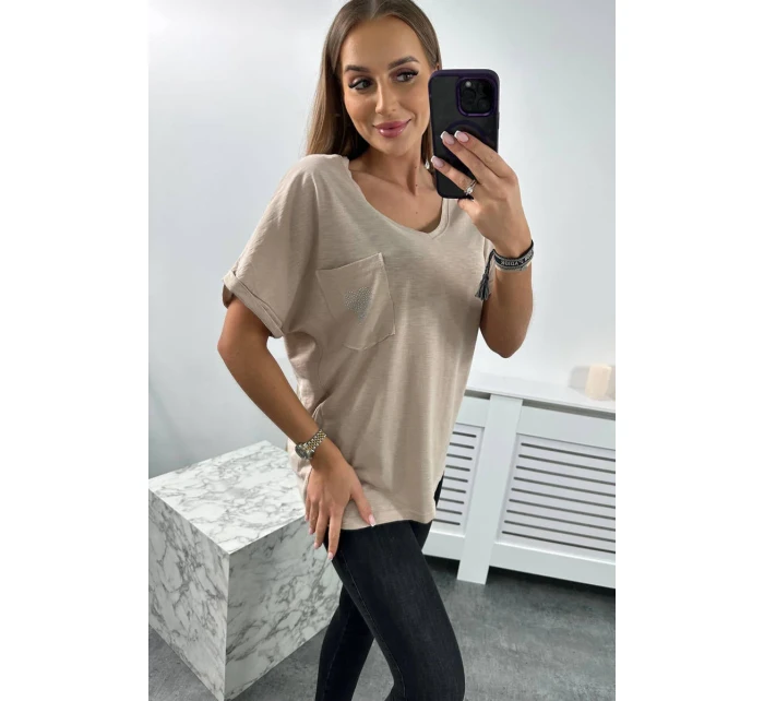 Bavlnená blúzka s vreckami béžová Bavlnená blúzka s vreckami béžová