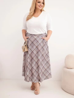 Dámske Plus veľkosť sukne so širokým lemom v kockovaný vzor sivá