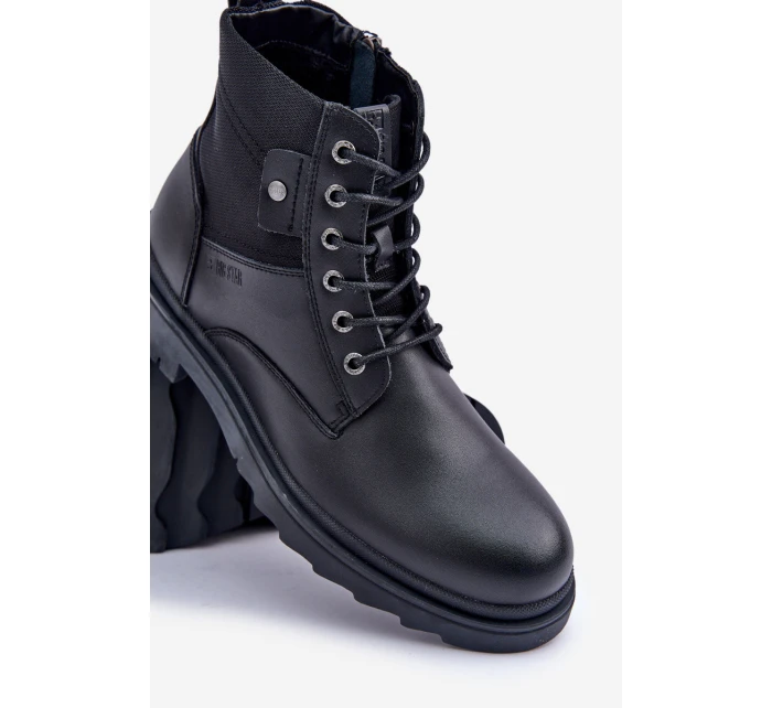 Skórzane Ocieplane Trapery Botki Męskie Big Star OO174166 Czarne