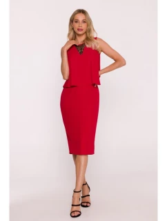 S422 Šaty s čipkovanou vsadkou - červené