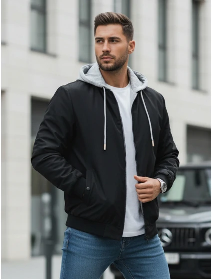 Pánska bunda bomber s kapucňou čierna FashionStreet TX5021