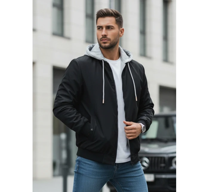 Pánska bunda bomber s kapucňou čierna FashionStreet TX5021