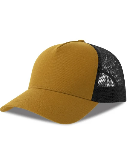 Atlantis Headwear Rapper Cotton-S 5-panelová truckerová čiapka 33.0260 horčicová/čierna Atlantis Headwear Rapper Cotton-S 5-panelová truckerová čiapka 33.0260 horčicová/čierna