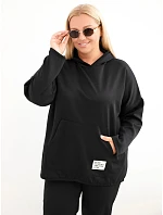 Dámska mikina Plus Size z viskózy s kapucňou a klokaním vreckom, čierna Dámska mikina Plus Size z viskózy s kapucňou a klokaním vreckom, čierna