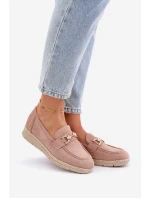 Ażurowe Mokasyny Ze Złotym Detalem I Jutową Plecionką Różowe Lainer