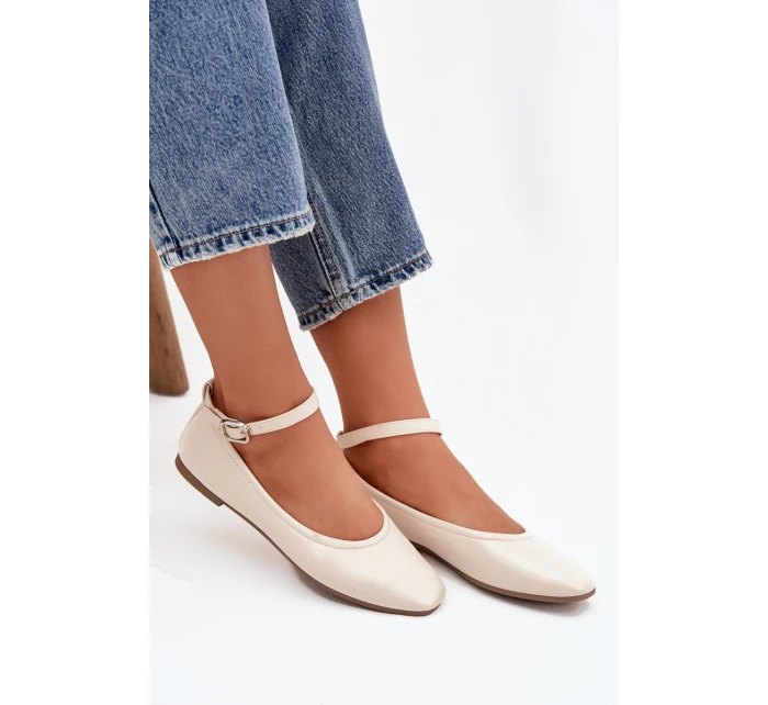 Dámské baleríny s páskem a sponou béžové Janelor