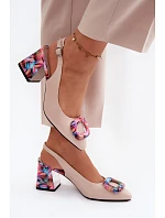 Dámské sandály na podpatku s sponou  Béžové model 22126244 - VINCEZA