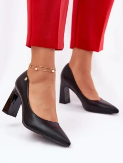 Elegantné dámske lodičky na širokom podpätku Vinceza - čierne