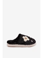 Dámske papuče s kožušinou a kvetmi - čierne Selinne Dámske papuče s kožušinou a kvetmi - čierne Selinne