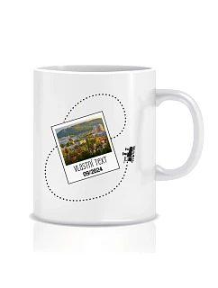 Personalizovaný klasický biely keramický hrnček s objemom 300 ml s fotografiou a cestovateľským motívom