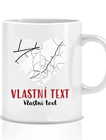 Personalizovaný klasický biely keramický hrnček 300 ml – Dve miesta, jedno srdce
