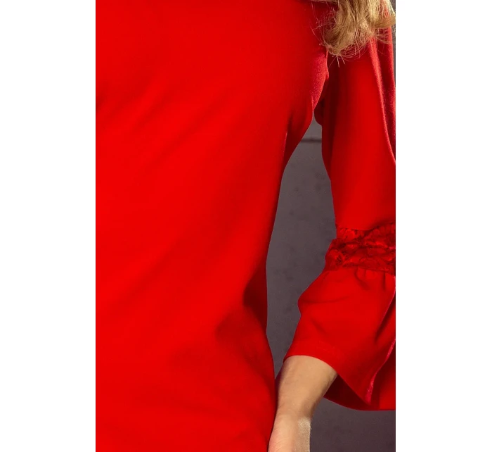 Červené dámské šaty s krajkou na rukávech model 5917752 - numoco
