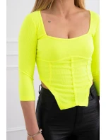 Rebrovaná blúzka s výstrihom žltá neónová