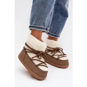 Dámské sněhule s beránkovou podšívkou na zavazování tmavě béžové Belira Dámské sněhule s beránkovou podšívkou na zavazování tmavě béžové Belira