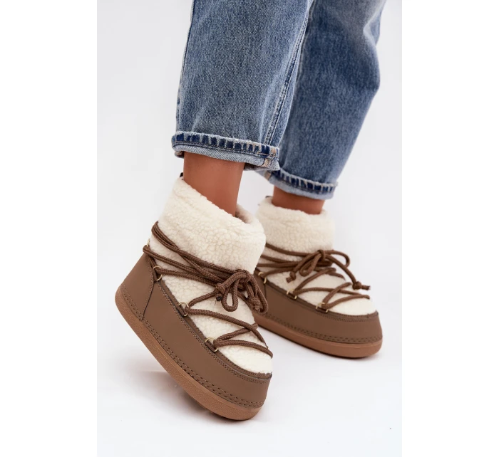 Dámské sněhule s beránkovou podšívkou na zavazování tmavě béžové Belira