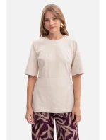 B305 Pletený top s peplumom - pieskový