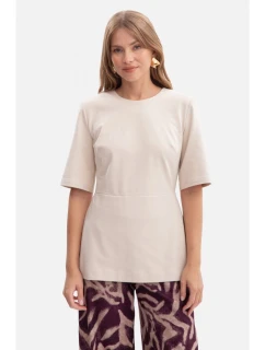 B305 Pletený top s peplumom - pieskový