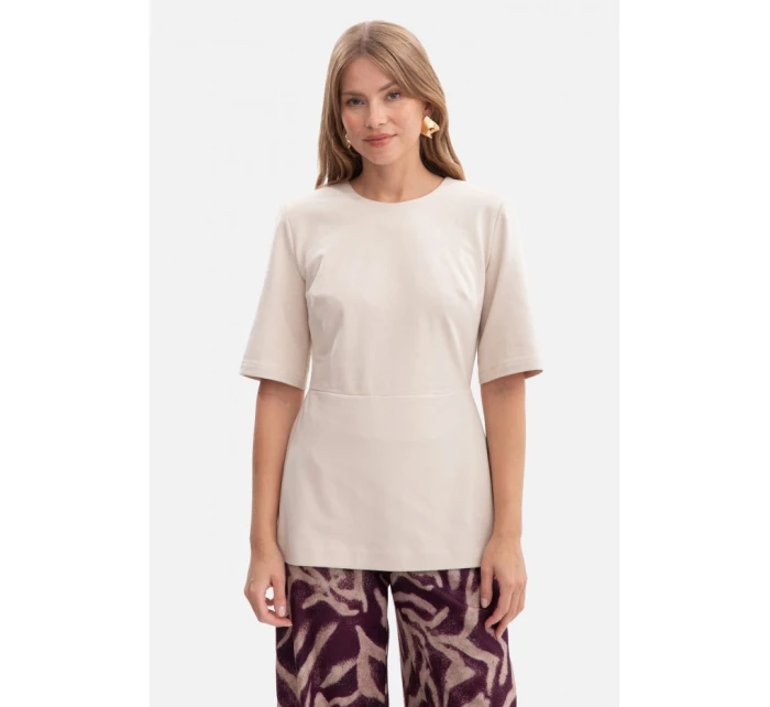 B305 Pletený top s peplumom - pieskový