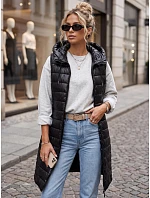 Dlhá dámska prešívaná vesta s kapucňou, čierna, FashionStreet TY5260