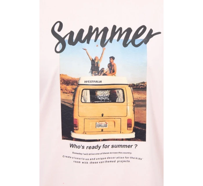 Blúzka s potlačou Letné auto púdrovo ružové