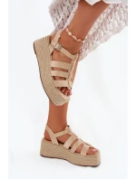 Sandały Damskie Z Paskami I Plecionką Beżowe Pardauss Sandały Damskie Z Paskami I Plecionką Beżowe Pardauss