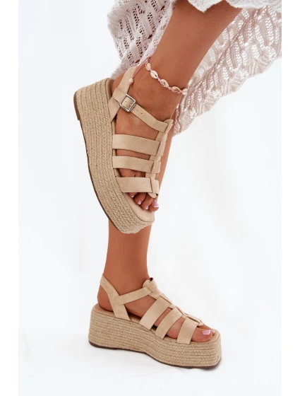 Sandały Damskie Z Paskami I Plecionką Beżowe Pardauss Sandały Damskie Z Paskami I Plecionką Beżowe Pardauss