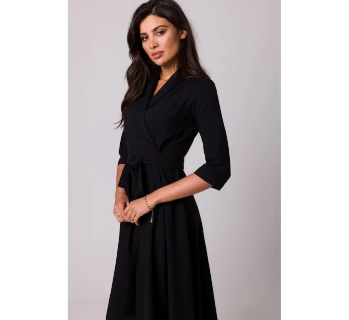 B255 Zavinovacie šaty so šálovým golierom - čierne