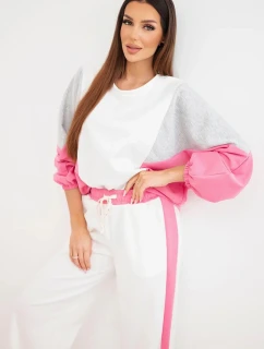 Dámský komplet model 22025240 s volnou mikinou a kalhotami se širokou nohavicí růžový - K-Fashion
