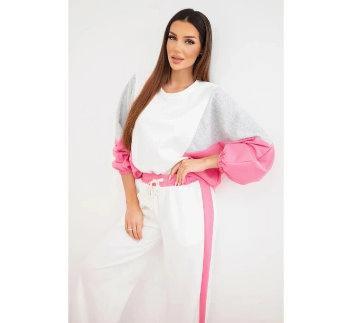 Dámska súprava s voľnou mikinou a širokými nohavicami ružovej farby