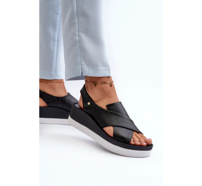 Kožené sandály na černé model 21659210 - Zazoo