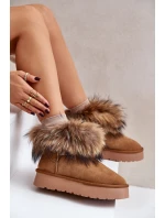 Skórzane Śniegowce Na Platformie Z Futerkiem Camel Avirisa