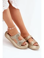 Zdobione Klapki Damskie Na Platformie Złote Jestella Zdobione Klapki Damskie Na Platformie Złote Jestella