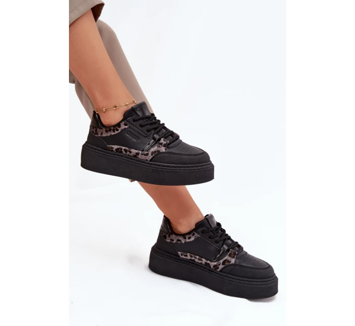 Damskie Sneakersy Na Platformie Big Star SS274358 Panterka Czarne Damskie Sneakersy Na Platformie Big Star SS274358 Panterka Czarne