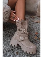 Botki Damskie Na Masywnym Obcasie Z Klamrami I Paskiem Beżowe Nerelisa Botki Damskie Na Masywnym Obcasie Z Klamrami I Paskiem Beżowe Nerelisa