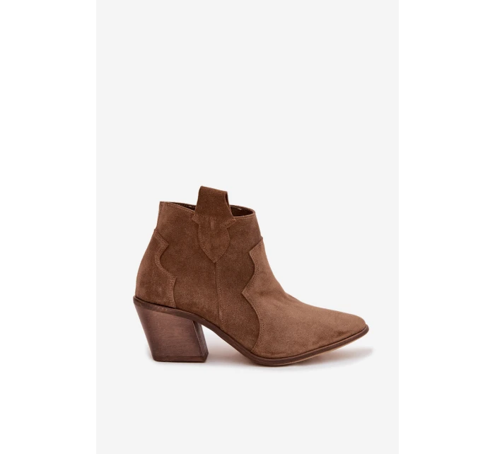 Kovbojky z pravé semišové kůže model 22035885 Khaki - Zazoo