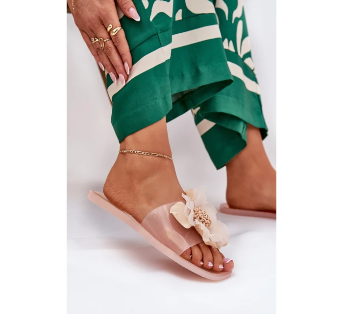 Transparentne Płaskie Klapki Damskie Ze Sztucznym Kwiatem Nude Vobetta Transparentne Płaskie Klapki Damskie Ze Sztucznym Kwiatem Nude Vobetta