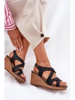 Sandały Damskie Na Koturnie Sergio Leone SK223 Czarne