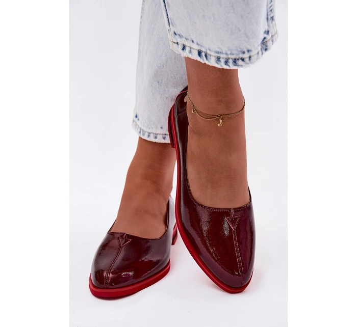 Kožené lakované baleríny model 22123170 bordó - Maciejka