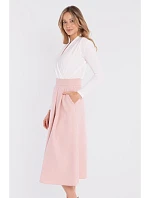 model 22152190 Vzorovaná midi sukně s vysokým pasem broskvová - STYLOVE