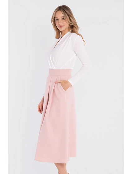 model 22152190 Vzorovaná midi sukně s vysokým pasem broskvová - STYLOVE