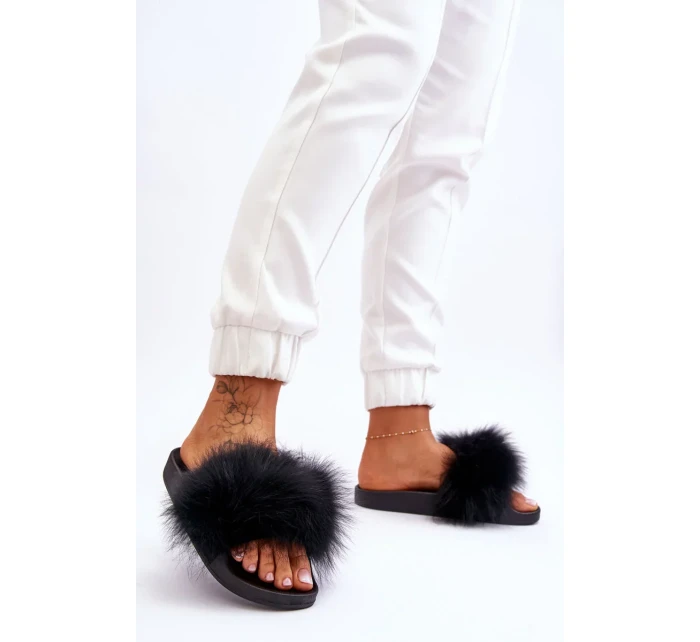 Dámske gumové papuče s kožušinou čierne Lucrece