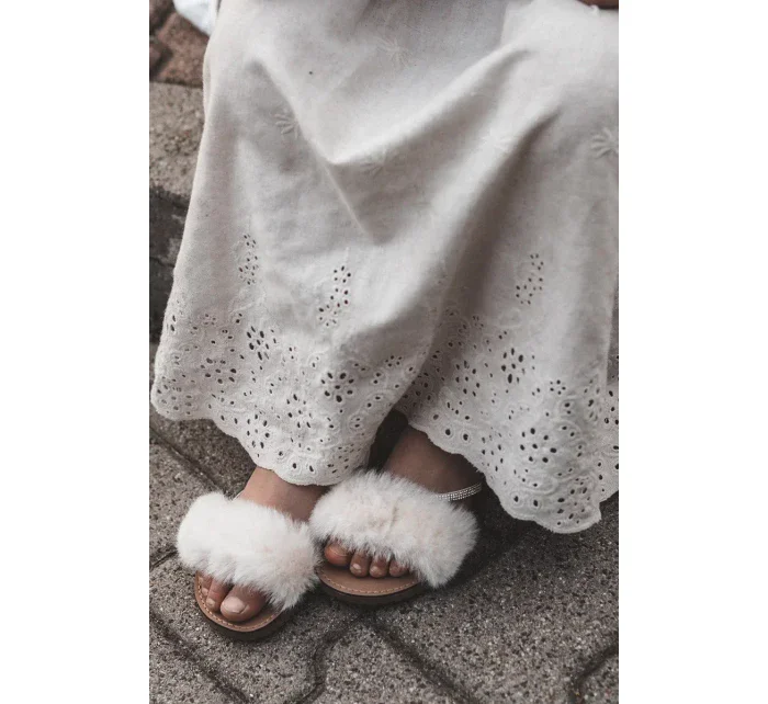 Detské sandále na suchý zips s kožušinou, biele Rosavere