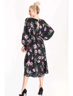 Ann Gissy Kvetinové kimono šaty s okrúhlym výstrihom čierne/ružové (XY202116)