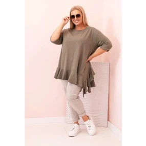 Dámská blůza Plus Size s bavlnou, kapsou a ohrnutým rukávem kiwi Dámská blůza Plus Size s bavlnou, kapsou a ohrnutým rukávem kiwi