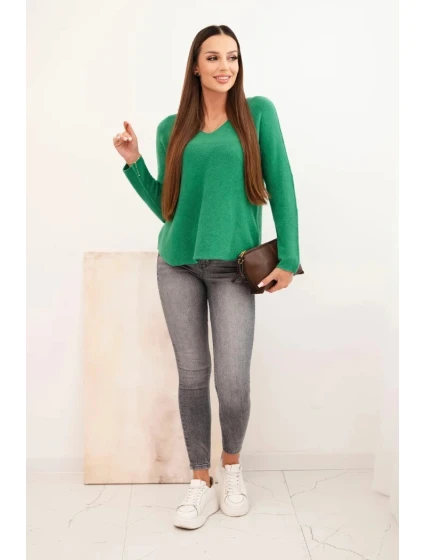 Svetr dámský z viskózy s výstřihem do V zelený