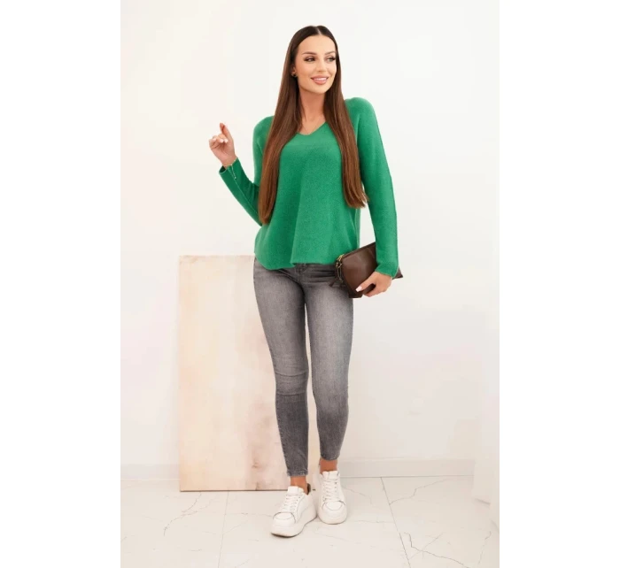 Dámsky viskózový sveter s výstrihom do V zelený