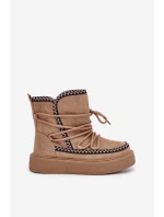 Śniegowce Damskie Z Haftem Na Platformie Brązowe Naleris