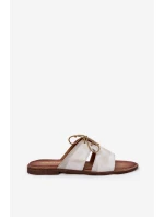 Skórzane Klapki Damskie Na Płaskim Obcasie Zazoo 3022 Złoty Przecierany