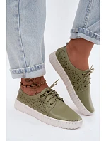 Dámské perforované polobotky Šněrovací Zelené Pearla